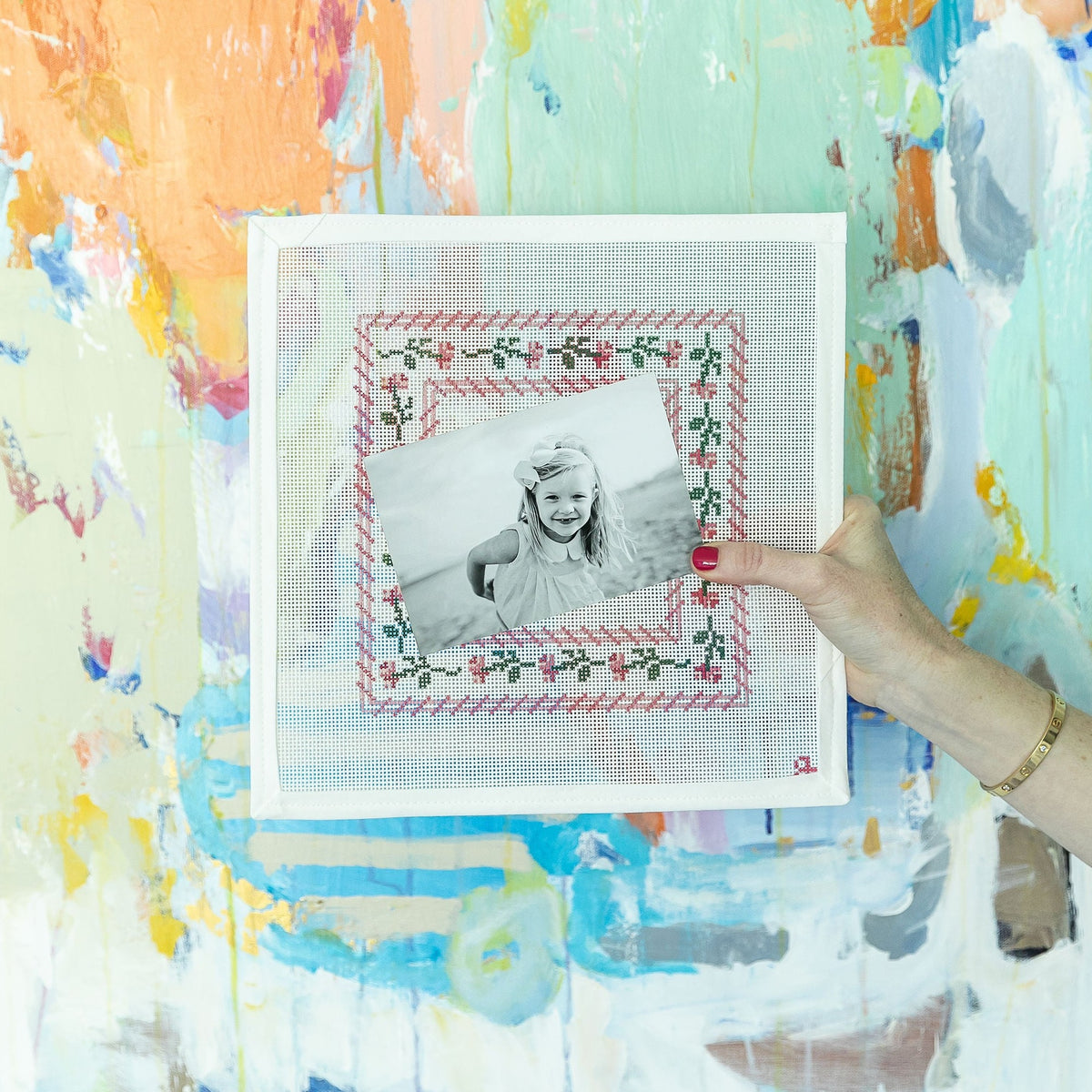 Peony Frame Greystone Needlepoint