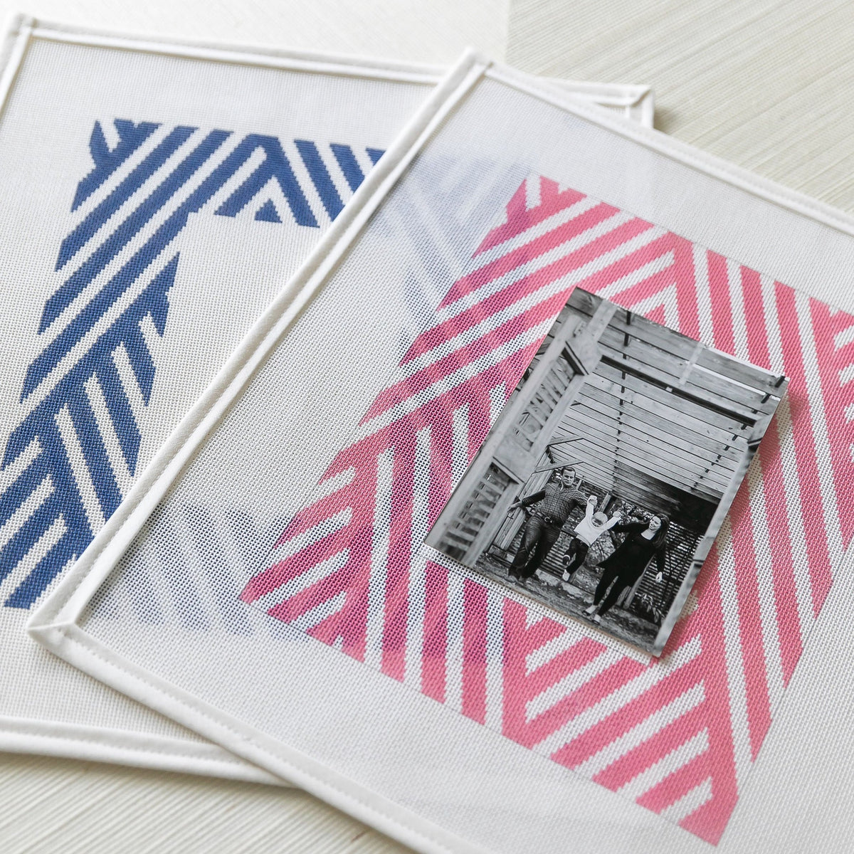 Blue and White Stripe Frame Greystone Needlepoint