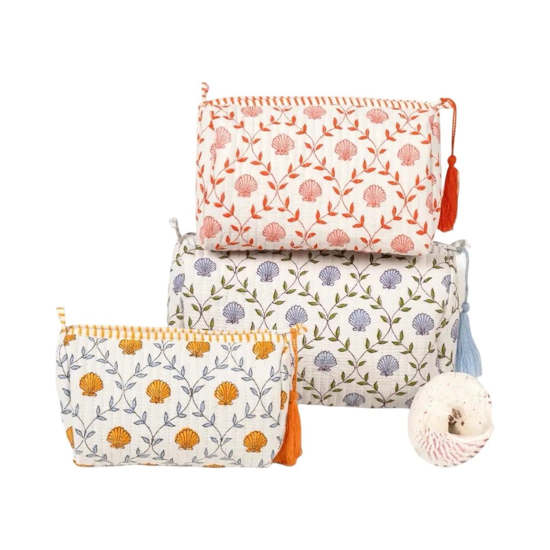 Monogrammed Seashell Block Print Bag Set