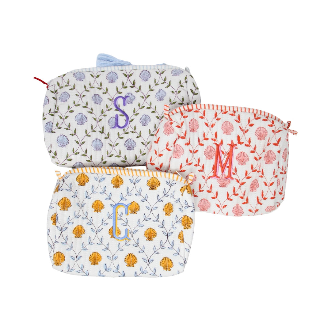 Monogrammed Seashell Block Print Bag Set