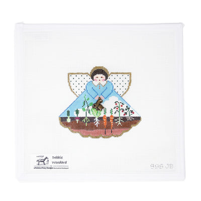 Hand-painted needlepoint canvas by Debbie Woodard Designs titled “Bunny Garden,” featuring a sweet spring scene with bunnies in a blooming garden, stitched on 18 mesh. A cheerful and seasonal design perfect for finishing as a springtime ornament, framed piece, or decorative pillow to celebrate the garden season.