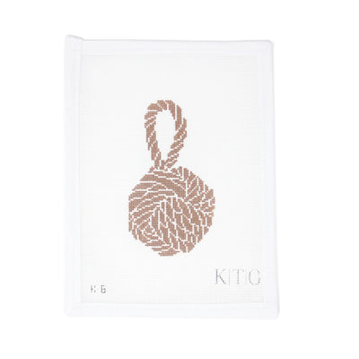 Hand-painted 18 mesh needlepoint canvas featuring a classic nautical knot in warm brown tones. A timeless coastal motif, perfect for finishing as a small ornament, coaster, or accent piece in nautical-themed decor.