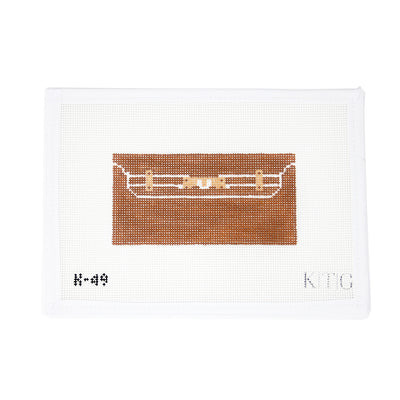 Hand-painted 13 mesh needlepoint canvas by K.T.G Needlepoint, inspired by the iconic Hermès Kelly Cut Pochette clutch. A stylish and accessible design ideal for beginners, perfect for finishing as a clutch, tray insert, or fashion-inspired decor piece