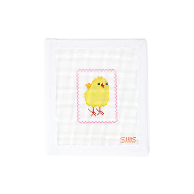 Adorable tiny yellow chick needlepoint canvas with a soft pink border, hand-painted on 18 mesh. This sweet springtime design is ideal for a mini ornament, Easter basket insert, or baby gift tag. Consider finishing it as a patch, a petite pillow, or a framed accent for a nursery.