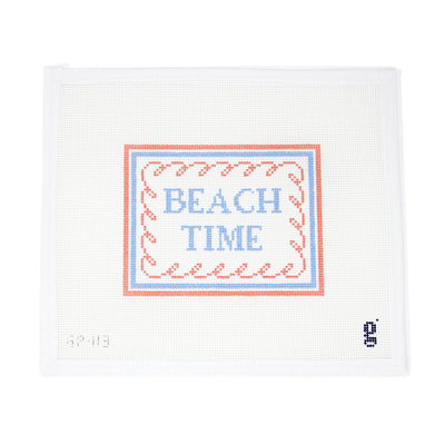 Pool Time Sign needlepoint canvas featuring a playful 'Pool Time' design, perfect for a summer-themed project. Ideal for creating a framed sign, pillow, or decorative accessory. Printed on 13-count mesh. Mesh size: 13-count, rectangle
