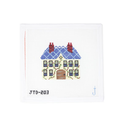 "Hand-painted needlepoint canvas of Madeline’s house on 13 mesh, inspired by the classic children’s book—perfect for storybook-themed or whimsical stitching projects.