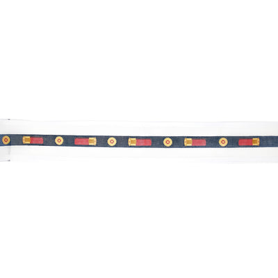 Hand-painted needlepoint belt canvas on 18 mesh featuring repeating shotgun shells on a navy background. A bold and sporty design, perfect for finishing as a hunting-themed belt, key fob, or rugged accessory for outdoor enthusiasts