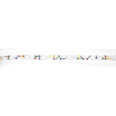 Hand-painted needlepoint belt canvas on 18 mesh featuring white golf balls paired with rainbow-colored tees on a neutral background. A playful and vibrant design perfect for finishing as a golf-themed belt, key fob, or personalized accessory for golf lovers with a colorful twist.