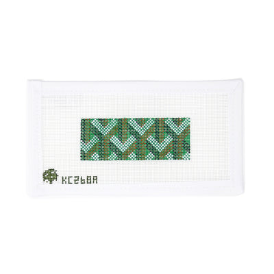 Needlepoint canvas by Elm Tree featuring a Goyard-inspired keychain pattern, perfectly sized for a key fob. Hand-painted on 18 mesh, this sleek and stylish design is ideal for finishing as a luxe accessory or a fashionable gift for bag and key lovers.