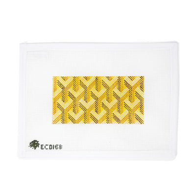 Needlepoint canvas by Elm Tree featuring a Goyard-inspired pattern designed for a clutch. Hand-painted on 18 mesh, this elegant and modern design is perfect for finishing as a statement clutch, evening bag insert, or a chic accessory for fashion-forward stitchers.