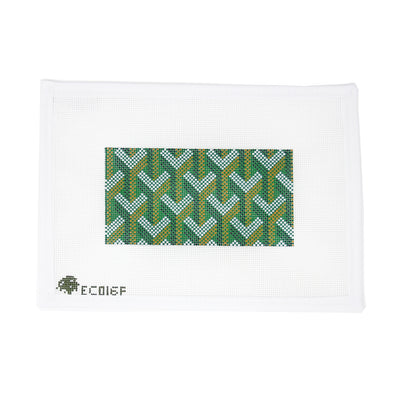 Needlepoint canvas by Elm Tree featuring a Goyard-inspired pattern designed for a clutch. Hand-painted on 18 mesh, this elegant and modern design is perfect for finishing as a statement clutch, evening bag insert, or a chic accessory for fashion-forward stitchers.