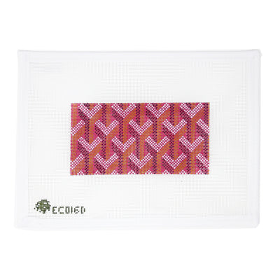 Needlepoint canvas by Elm Tree featuring a Goyard-inspired pattern designed for a clutch. Hand-painted on 18 mesh, this elegant and modern design is perfect for finishing as a statement clutch, evening bag insert, or a chic accessory for fashion-forward stitchers.