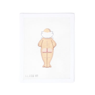 Needlepoint canvas of a naked Santa Claus shown from behind, hand-painted by Labors of Love. The design features Santa’s bare backside with his signature red hat and boots.
