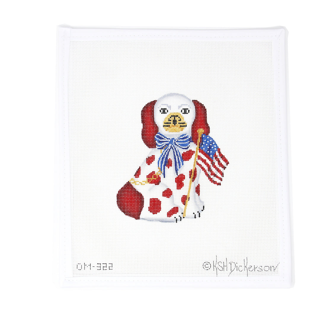 Mini Staffordshire Dog - White and Red with Flag
