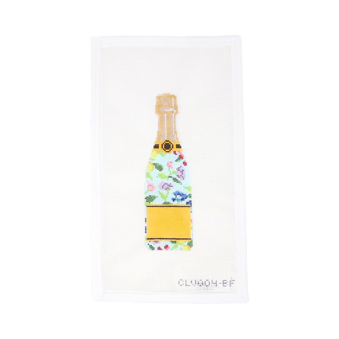 Blue Floral Champagne Bottle