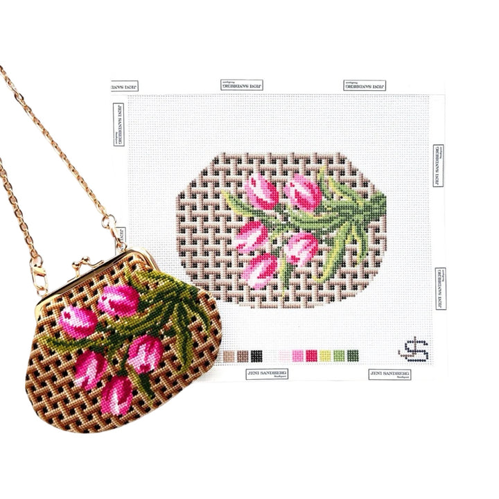Tulips Basketweave Kiss Lock Bag Canvas