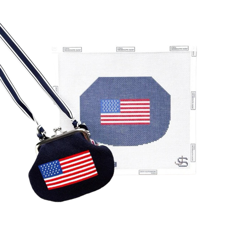 American Flag Kiss Lock Bag Canvas