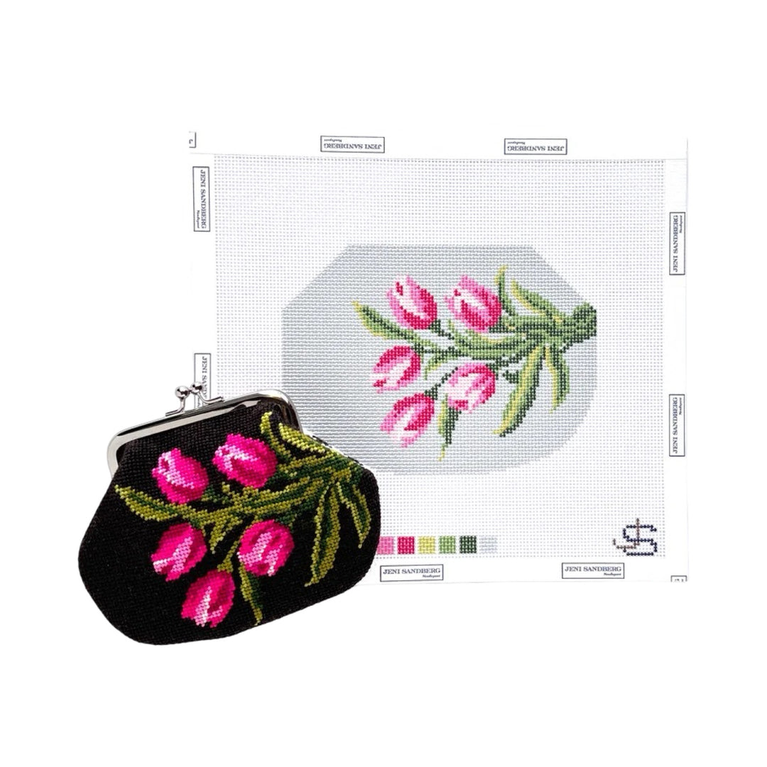 Tulips Grayscale Kiss Lock Bag Canvas