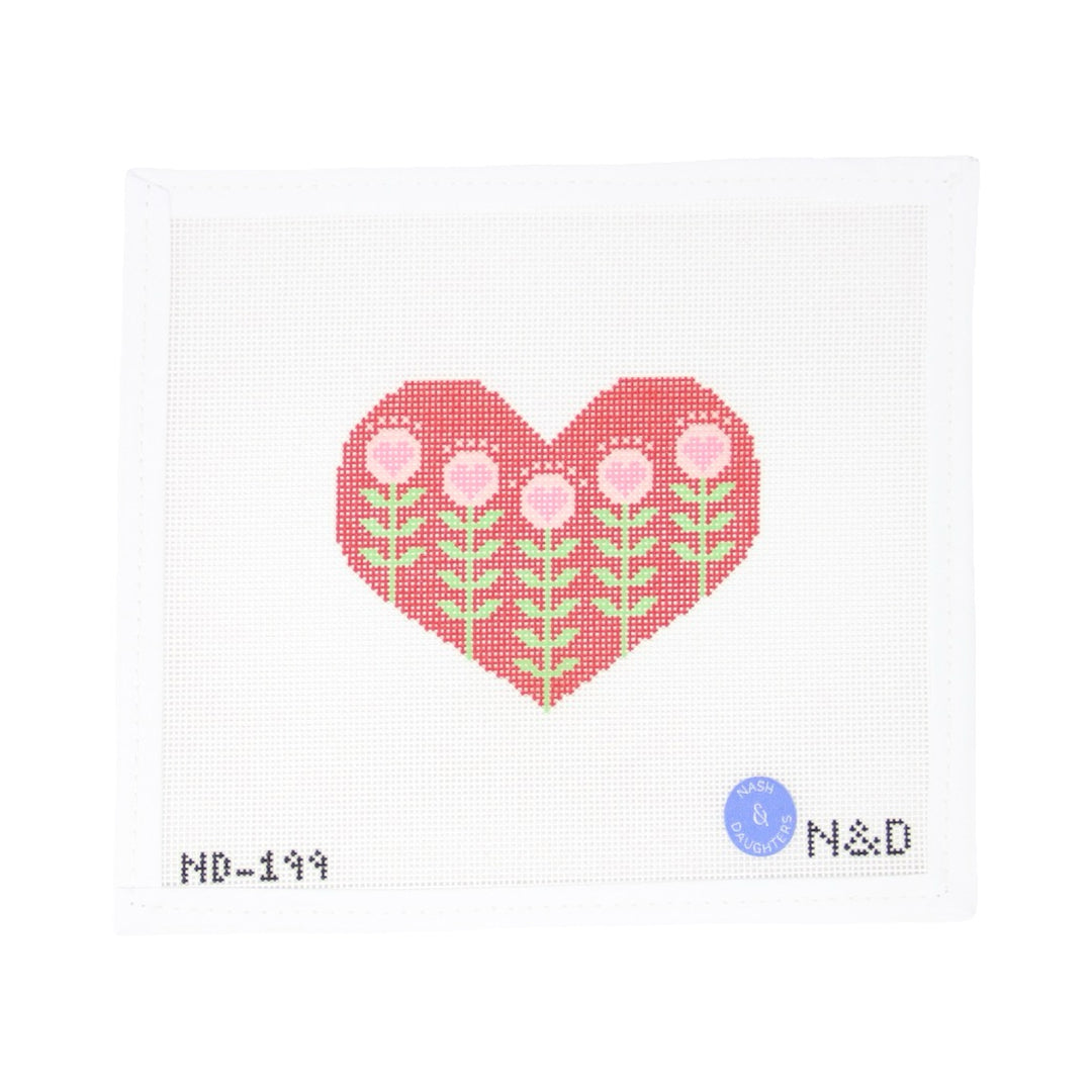 Block Print Red Heart with Flowers