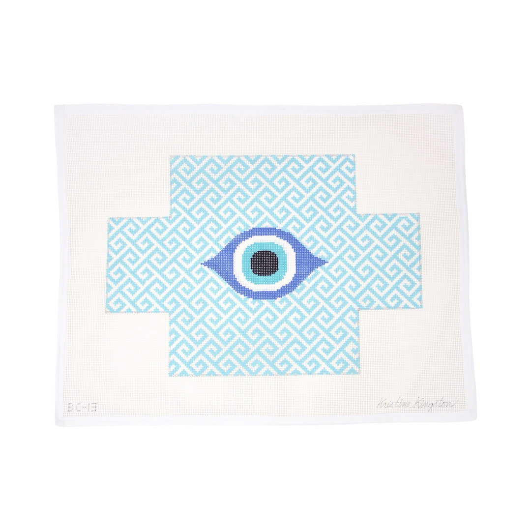 Evil Eye on Turquoise Greek Key