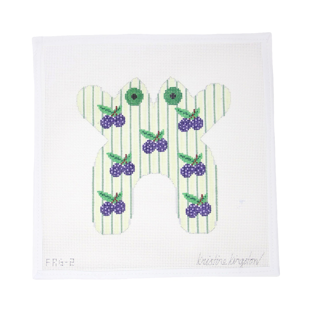 Frog - Blackberries on Green Stripes